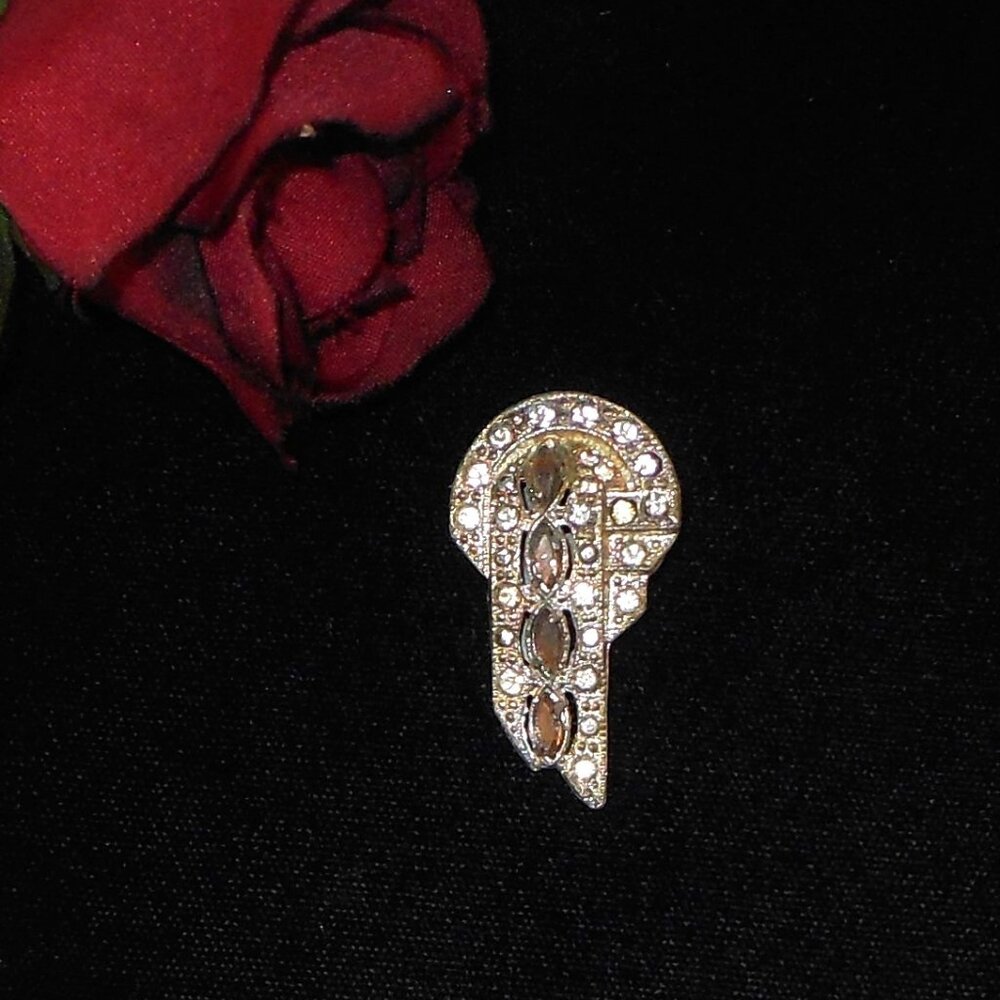 1930's Art Deco Era Dress Clip Pot Metal With Clear Rhinestones